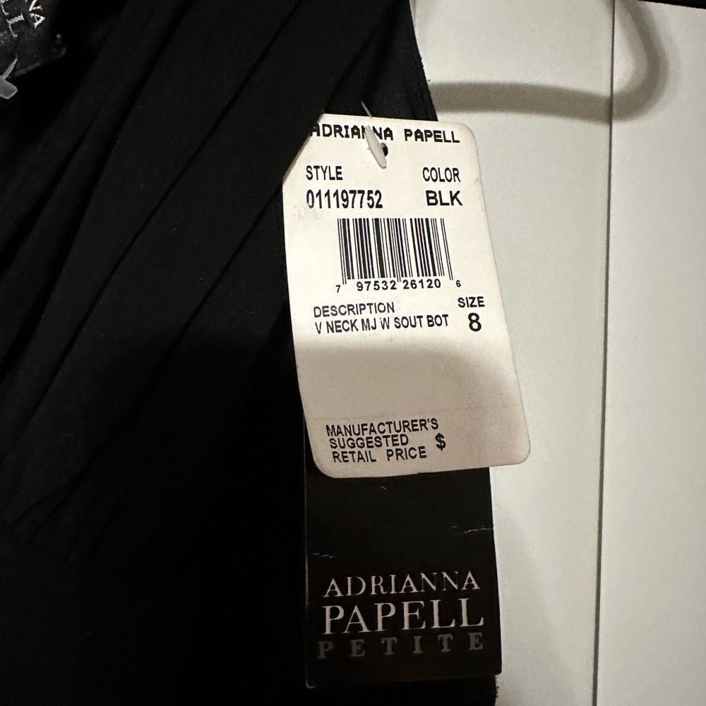 Adrianna Papell black formal midi v-neck formal dress, fit & flare , zippered ba - Picture 9 of 13